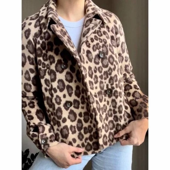 REBECCA TAYLOR Wool blend Leopard Faux Fur Coat - 10 - Picture 5 of 8